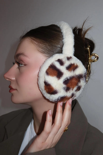 Beyaz Leopar Peluş Kulaklık