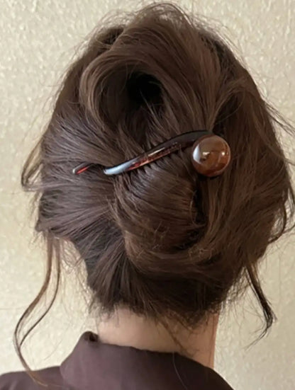Kahverengi İncili Kıstırmalı Klips Retro Toka