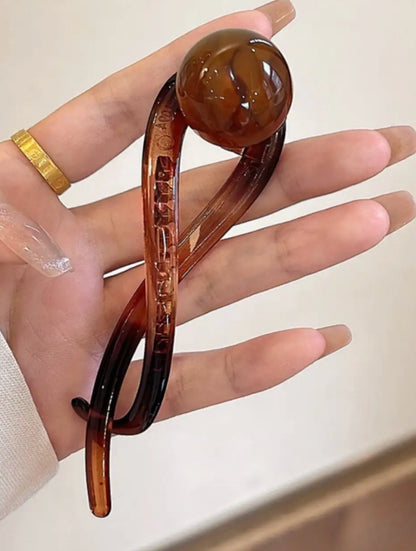 Kahverengi İncili Kıstırmalı Klips Retro Toka