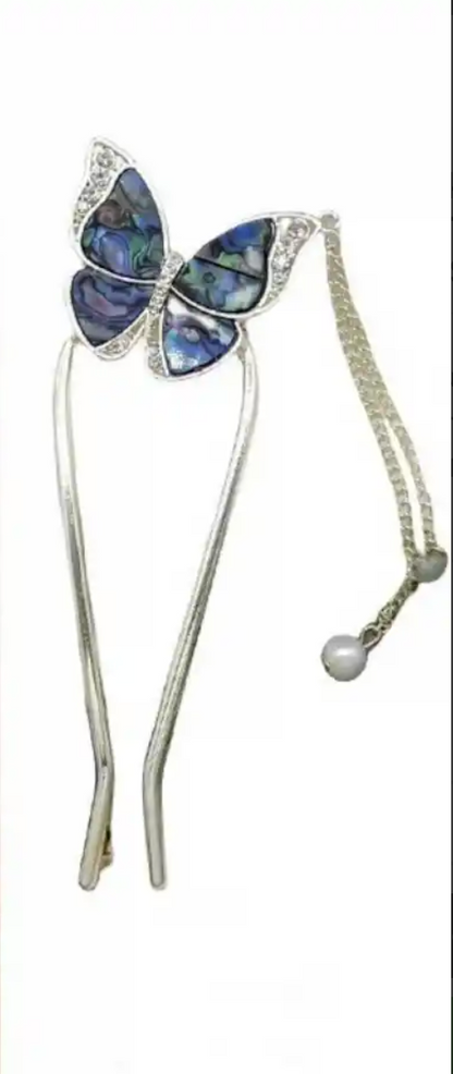 İnci Taşlı Kelebek Çubuk Topuz Tokası