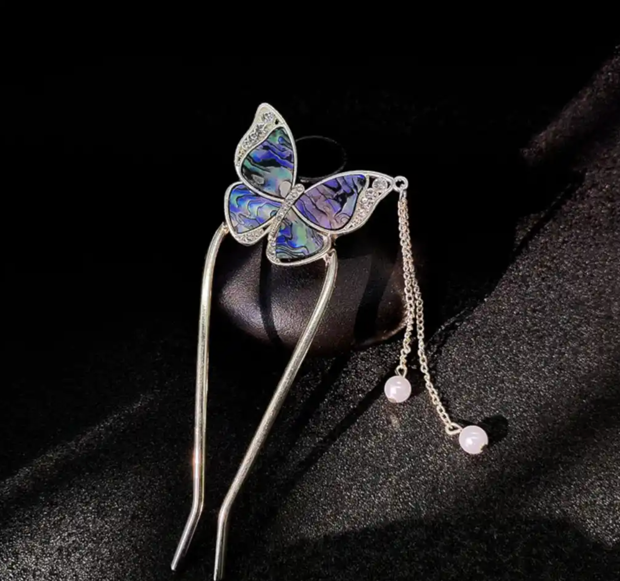 İnci Taşlı Kelebek Çubuk Topuz Tokası
