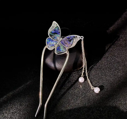 İnci Taşlı Kelebek Çubuk Topuz Tokası