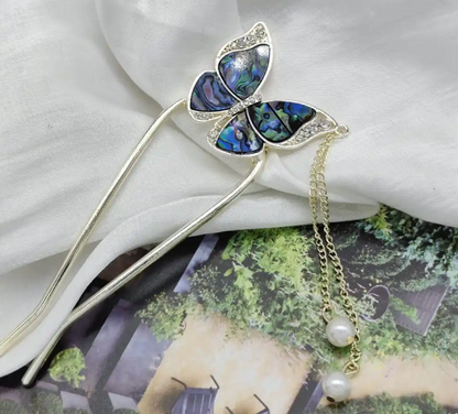 İnci Taşlı Kelebek Çubuk Topuz Tokası