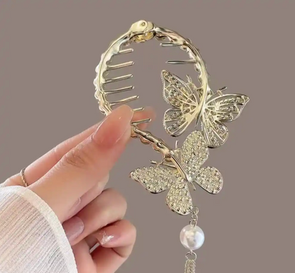 Metal Kelebek Taşlı Detaylı Yay Topuz Tokası