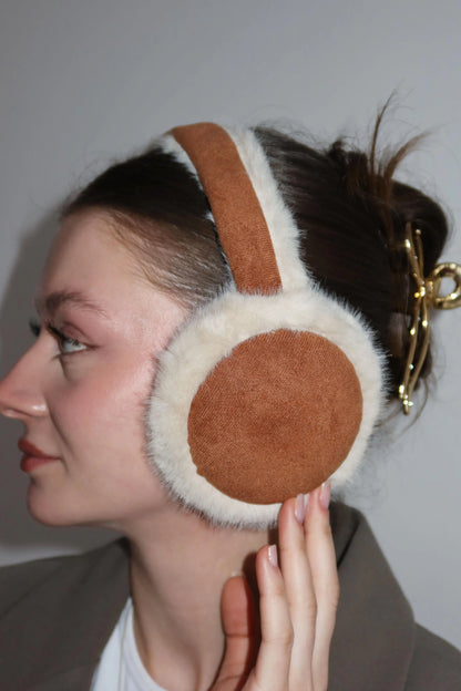 Krem-Kahve Peluş Kulaklık