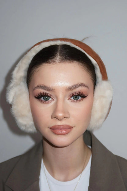 Krem-Kahve Peluş Kulaklık