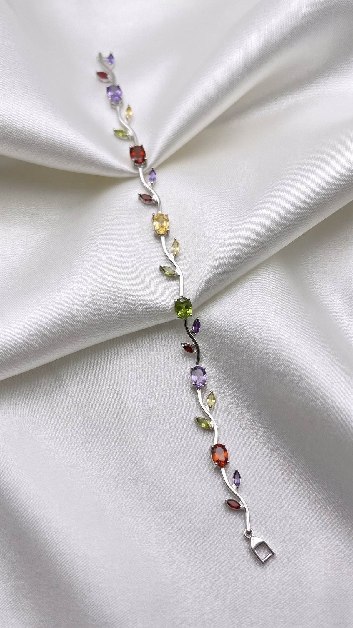 Renkli Taşlı Gümüş Gül Çiçek Set (Bileklik Ve Kolye)
